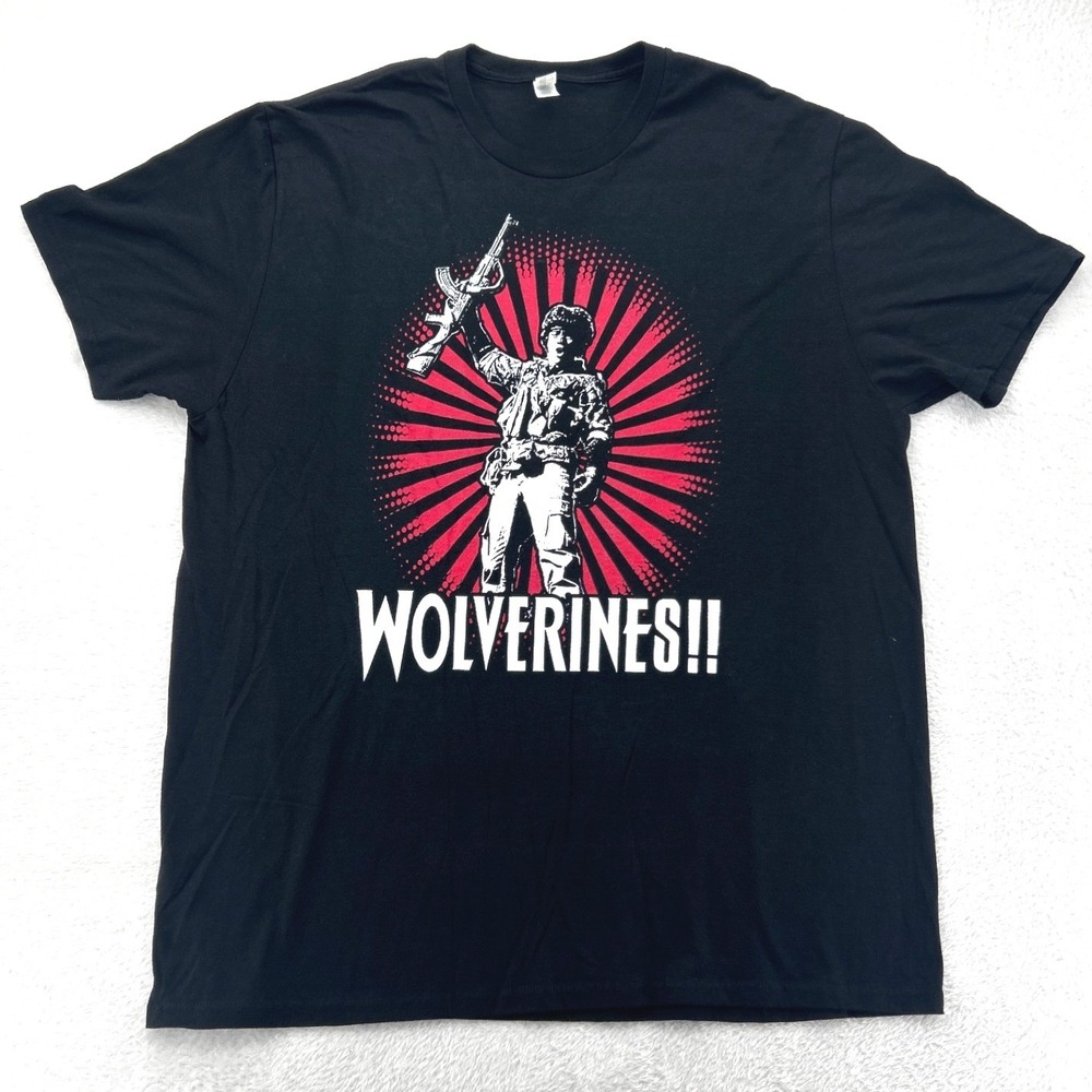 Red Dawn Wolverines Graphic Movie Jerzees Mens T-Shirt XL Black Tee
